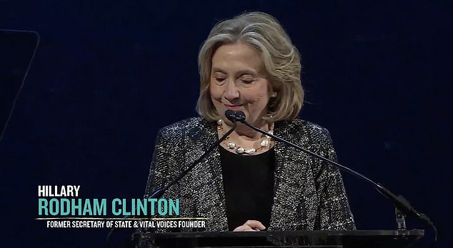 Clinton wore a wry smile as she commented on the verdict at the start of her speech at the Vital Voices Global Leadership Awards