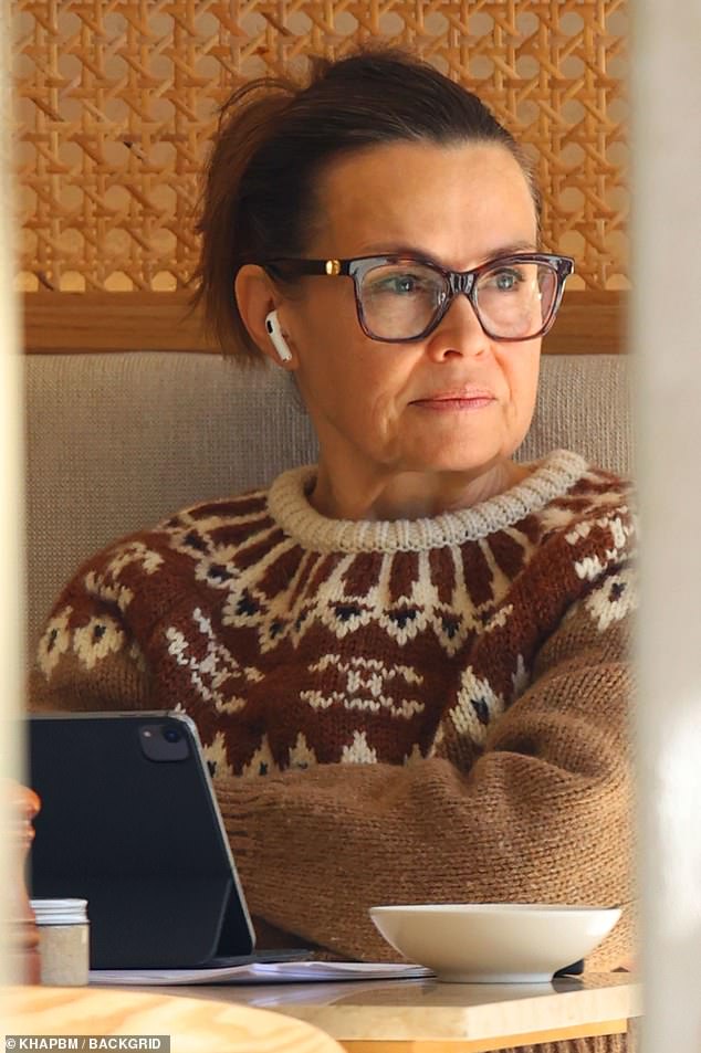 Lisa Wilkinson is pictured at a cafe on Wednesday, wearing a $1,600 Celine sweater