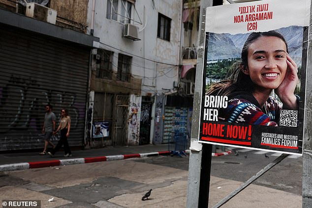 A poster in Tel Aviv shows Noa Argamani, who was kidnapped during the deadly October 7 attack on Israel by Hamas