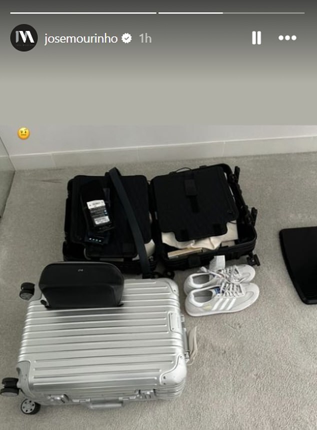 Mourinho shared a photo of two suitcases, sneakers and a toiletry bag on his Instagram stories