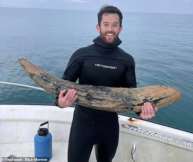 Alex Lundberg (pictured) will have to share his findings with the Florida Museum of Natural History, which will decide whether the tusk is scientifically significant or whether he can keep it