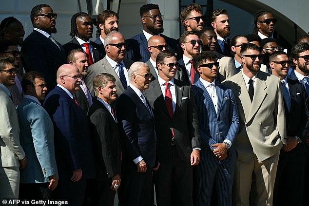 But the 28-year-old stood alongside Travis Kelce, Patrick Mahomes and Co on the South Lawn