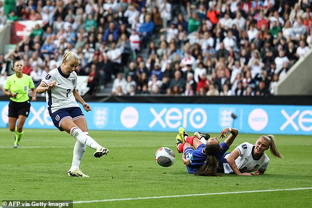 Beth Mead scored England's opener with a side-footed finish into the bottom right corner