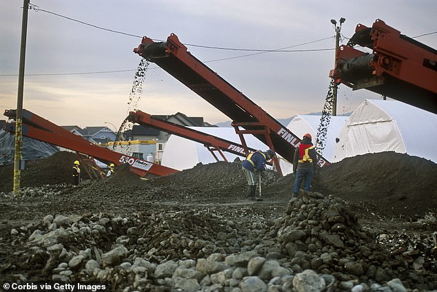 Forensic investigators gather evidence at Canada's largest crime scene, at mass murderer Robert Pickton's pig farm, in the early 2000s