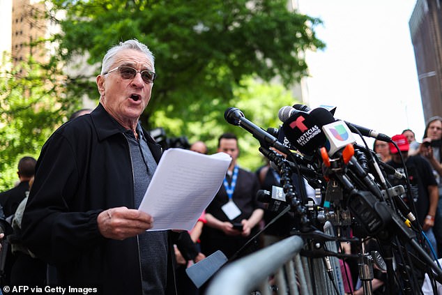 It comes after De Niro lashed out at Donald Trump during a press conference in support of Joe Biden outside the Manhattan Criminal Court on Tuesday