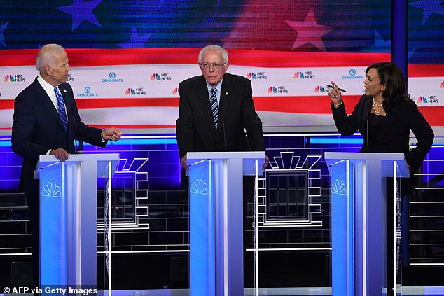 'You also cooperated [former segregationist senators] to oppose busing,” Harris spits at Biden (above), referring to his opposition to federally mandated busing of minority students to high-performing schools.