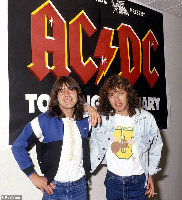 Malcolm Young, the guitarist and co-founder of AC/DC, died in November 2017 at the age of 64 after a three-year battle with dementia.  Malcolm is pictured left with Angus in 1988