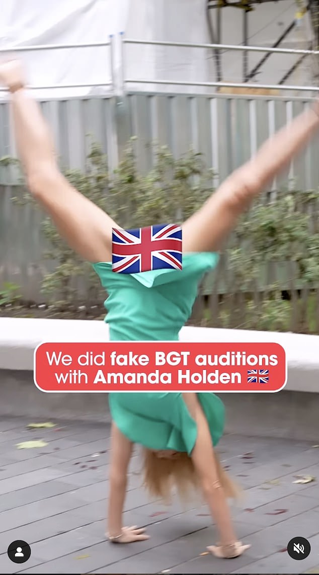 Amanda Holden risked flashing her underwear as she performed an impressive cartwheel for a hilarious Instagram clip