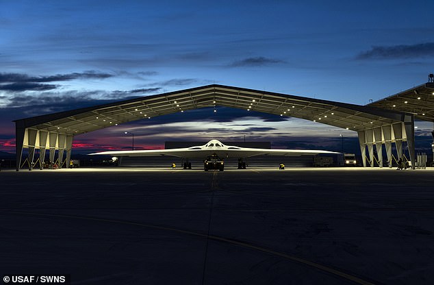 The B-21 taxiing at Edwards Air Force Base, California
