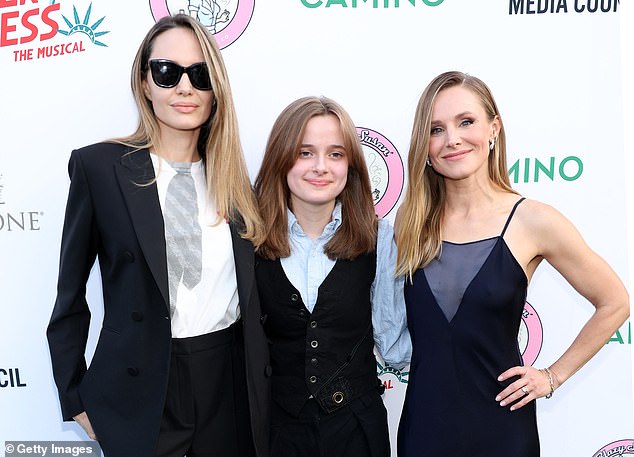 Angelina Jolie and her youngest daughter Vivienne Jolie-Pitt, 15, supported Kristen Bell at the opening night of the Reefer Madness: The Musical revival in Los Angeles on Thursday