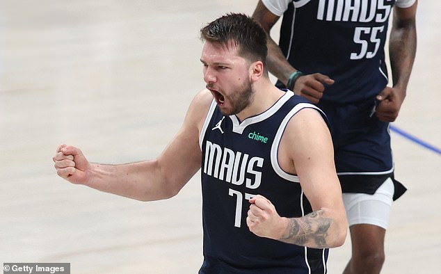 Doncic celebrates in the fourth quarter, although Dalla would ultimately lose