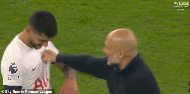Man City boss Guardiola (right) also playfully punched Romero (left) on the chest at full-time