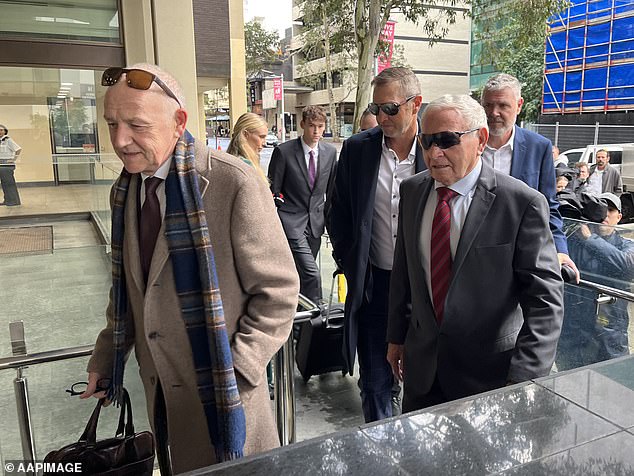 Barry Cable (pictured right, wearing sunglasses and red tie) appeared in the Perth Magistrates Court on Thursday after being charged with seven serious alleged crimes