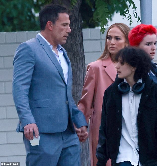 Ben Affleck's child Fin - formerly known as Seraphina Rose - showed off a bright new shade of red while out in Los Angeles on Friday.  The 15-year-old, whose mother is Jennifer Garner, was seen in the new shade with a very short haircut.  Meanwhile, Emme was taking out meat tunnels