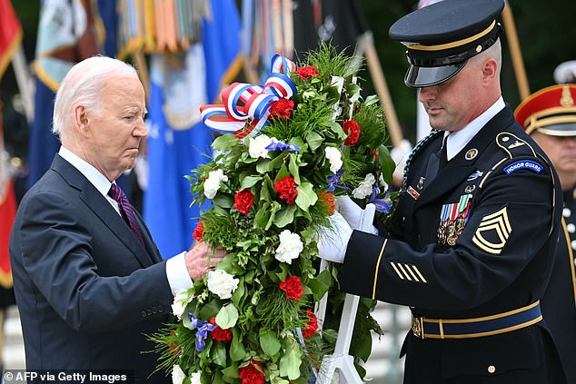 President Joe Biden paid his respects to fallen service members on Memorial Day by laying a wreath at the Tomb of the Unknown Soldier