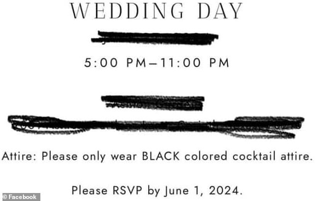 Guests were asked to wear 'black cocktail attire' and show no signs of any color or white