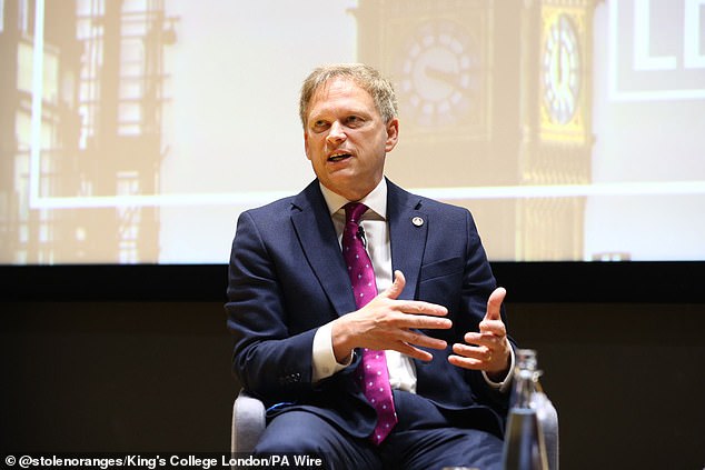 Defense Secretary Grant Shapps speaks at the London Defense Conference at King's College London