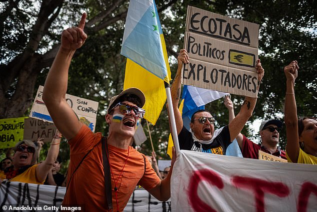 Thousands of people demonstrate against tourism policy on the island of Tenerife, Canary Islands, Spain on April 20, 2024