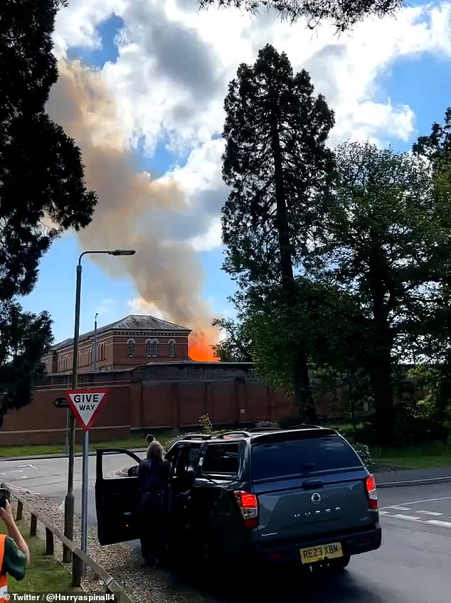 A massive fire has broken out at a psychiatric hospital holding some of Britain's worst criminals