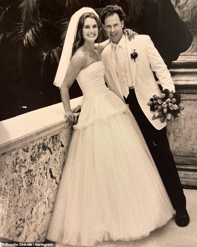 Brooke Shields shared two very rare photos from her wedding to Chris Henchy this weekend.  The 58-year-old actress/model looked stunning in her strapless white wedding gown as she held her husband