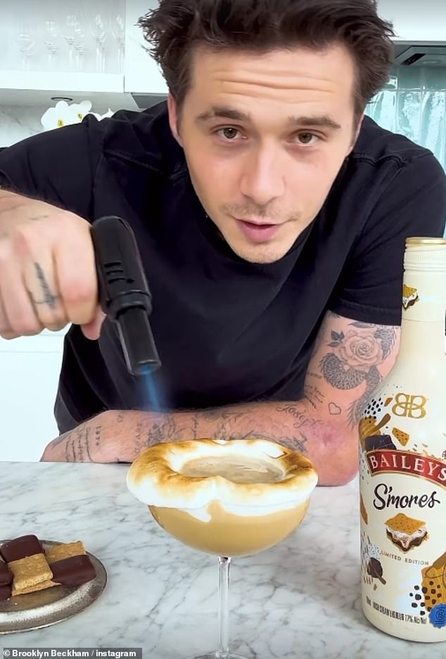 Brooklyn Beckham took to Instagram on Friday to show off his s'more toasting skills while promoting a specially flavored version of Baileys cream liqueur