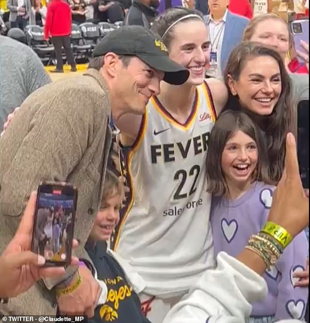 Caitlin Clark met Ashton Kutcher and his wife Mila Kunis during the Sparks-Fever game