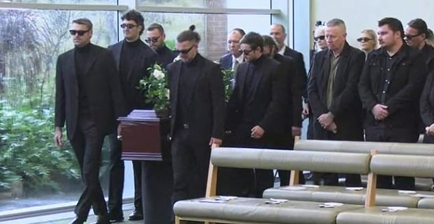 Footy stars, including McCarthy's great friend Tom Barrass, acted as pallbearers as around 100 mourners paid their respects in Fremantle on Wednesday