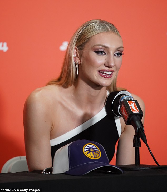 Brink talks to the media during the 2024 WNBA Draft after being selected second overall by LA