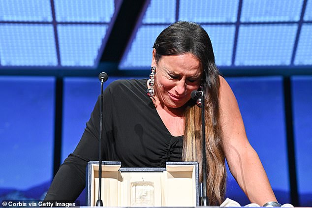 Karla Sofia Gascon gets emotional as she receives the Best Actress award for Emilia Perez.