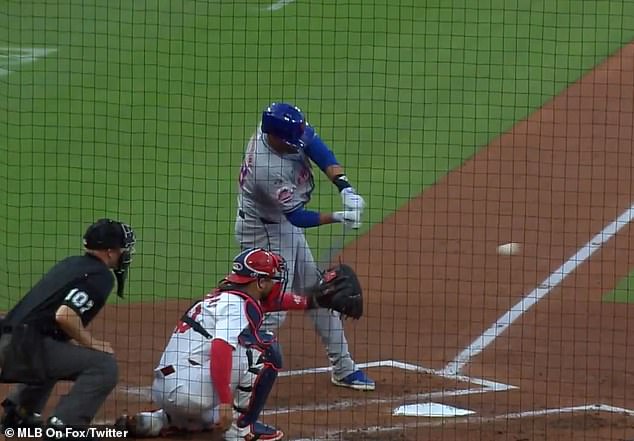 The catcher was hit by a fly by JD Martinez during Tuesday's game in St. Louis