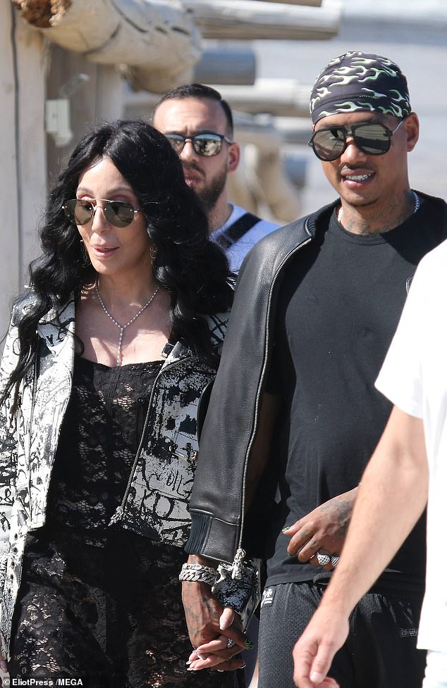 Cher, 78, and her boyfriend Alexander 'AE' Edwards, 38, took a 50-mile helicopter ride from Cannes to St. Tropez in the French Riviera, where they had lunch at the famous Club 55.