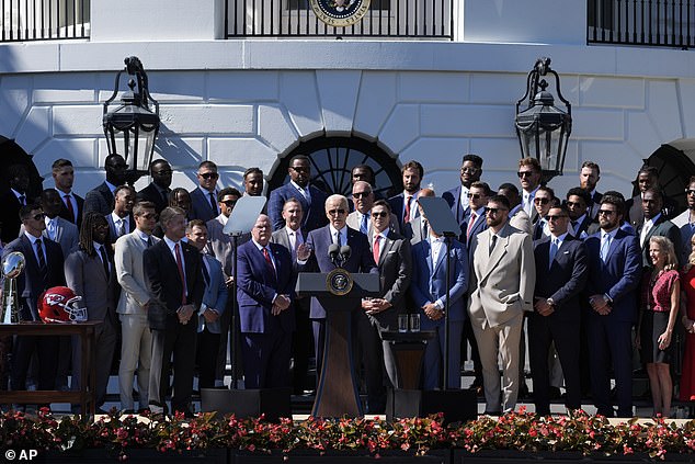 Harrison Butker (back row, third from right) joined his teammates at the White House