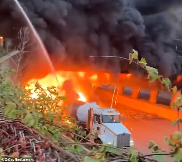 The tanker truck, carrying thousands of gallons of gasoline, crashed into a tractor-trailer on I-95 in Norwalk near exit 15 around 5 a.m. Thursday.