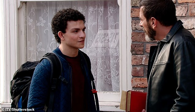 Coronation Street star Alex Bain (left) will leave the ITV soap next week after 16 years playing Simon Barlow (pictured with on-screen dad Peter Barlow)