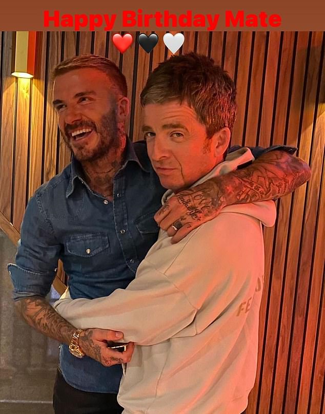 David Beckham shared a series of sweet throwback snaps on Instagram on Wednesday wishing Noel Gallagher and his sister Lynne a happy birthday