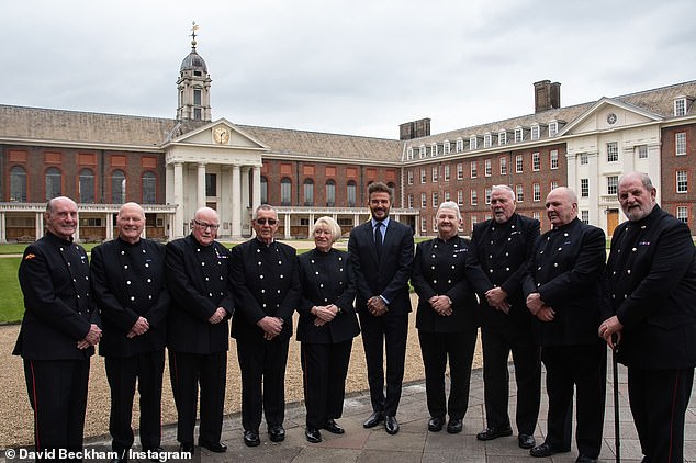 David Beckham shared a quick meeting with the Chelsea Pensioners after a visit to the Royal Hospital Chelsea on Wednesday