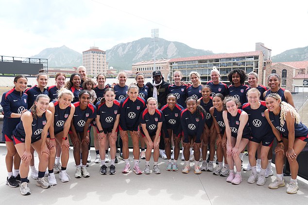 Sanders also posed with the USWNT squad as they prepared for the friendly against South Korea