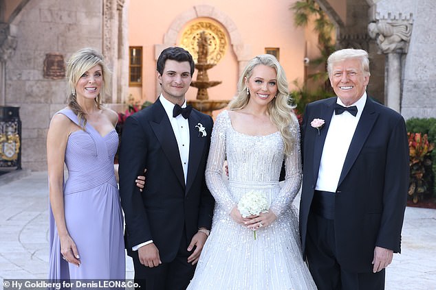 Maples and Trump share one daughter, Tiffany Trump, 30. They are pictured celebrating Tiffany's wedding to Michael Boulous in 2022