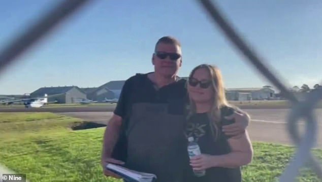 Incredible video footage captured the moment pilot Jake Swanepoel desperately tried to guide his light aircraft over homes in Western Sydney after suffering an engine failure shortly before 2pm on Sunday (Pictured: Mr Swanepoel and his partner Karin after they miraculously escaped unscathed the crash had run away)