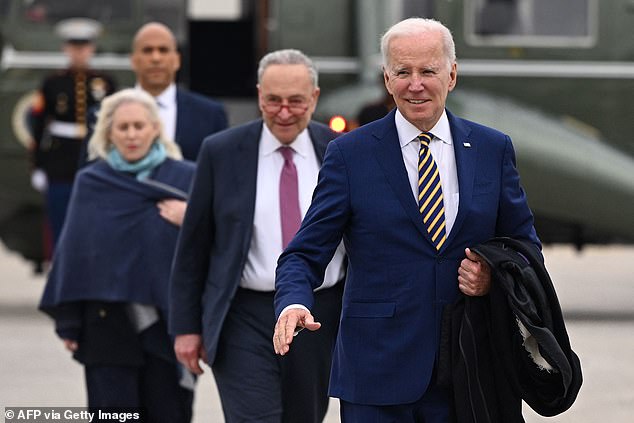 President Joe Biden and Senate Majority Leader Chuck Schumer, DY, arrive in New York