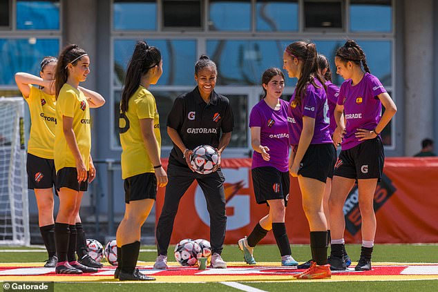 Lionesses legend Rachel Yankey holds a girls training session in Bilbao ahead of the Women's Champions League final as she becomes one of Gatorade's 'Confidence Coaches'