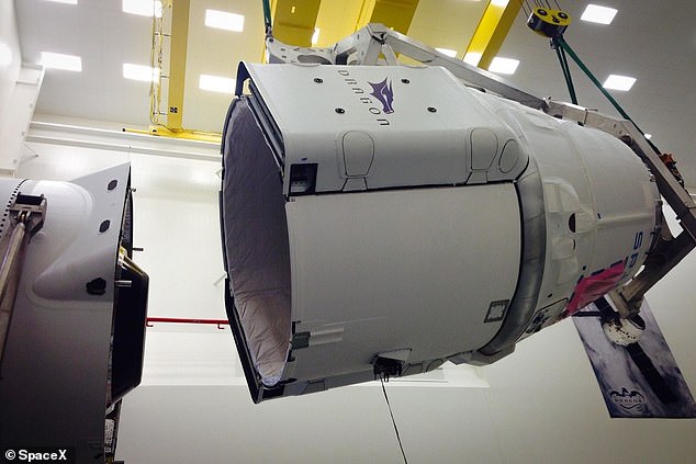 Although this piece of SpaceX debris fell safely about a half mile away on a remote forest trail, Dr. McDowell noted that both government and private space programs have become remarkably lax with their space debris in recent years.  Above, the open trunk of a SpaceX Cargo Dragon craft