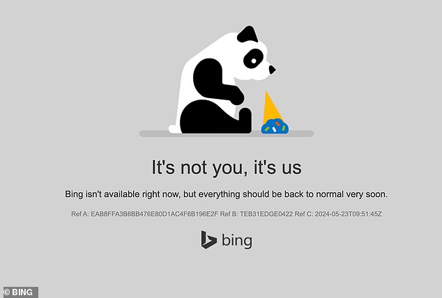 The message that greeted Bing users in the early hours of Thursday