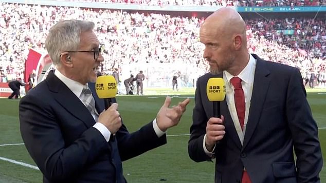 Gary Lineker quizzed Erik ten Hag about his future in the immediate aftermath of Man United's FA Cup win