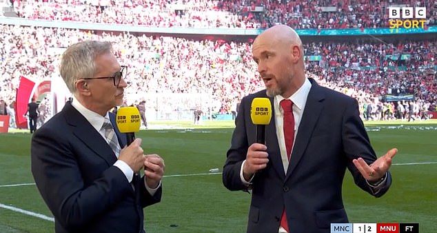Gary Lineker appeared to infuriate Erik ten Hag in an awkward exchange after the FA Cup final