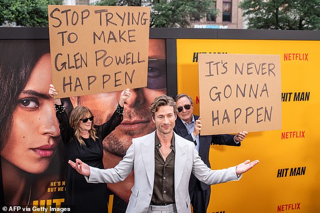 Glen Powell celebrated the premiere of his new film Hit Man and his induction into the Texas Film Hall of Fame... even though his own parents hilariously made fun of him