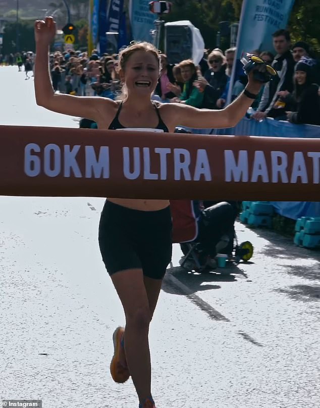 Tame couldn't contain her emotions after finishing first among female runners and sixth overall at the Great Ocean Road Running Festival ultramarathon last weekend