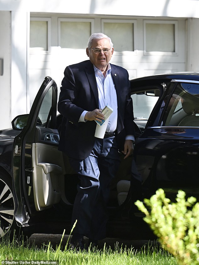 Sen. Bob Menendez, D-N.J., was seen coming home with a box of hemorrhoid cream in Englewood Cliffs, NJ.  The senator is on trial in New York City and returned to his home in New Jersey this morning with luggage.  Bob was seen blocking keypad access to his garage with his suit bag as he dialed the code to enter his garage