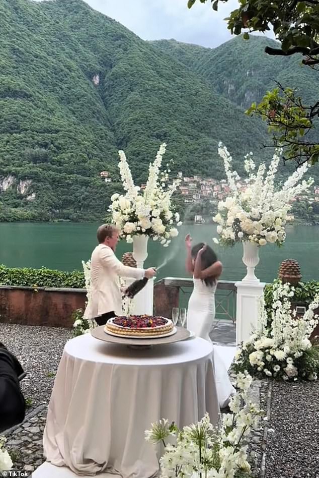 Cole Hennessey posted a now-deleted video to the social media platform earlier this week of him spraying champagne on his bride during their wedding reception on Lake Como