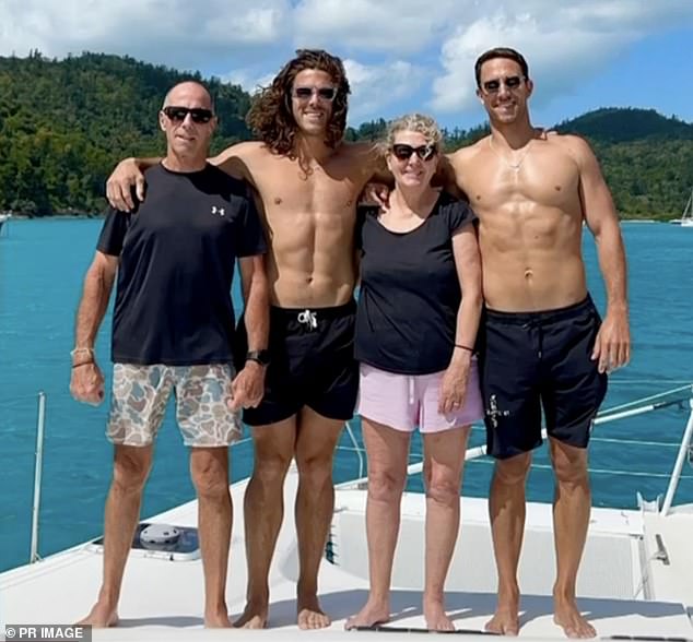 Australian brothers Jake, 30, (right) and Callum Robinson, 33, (middle left; pictured with their parents) were last seen with their American boyfriend on April 27